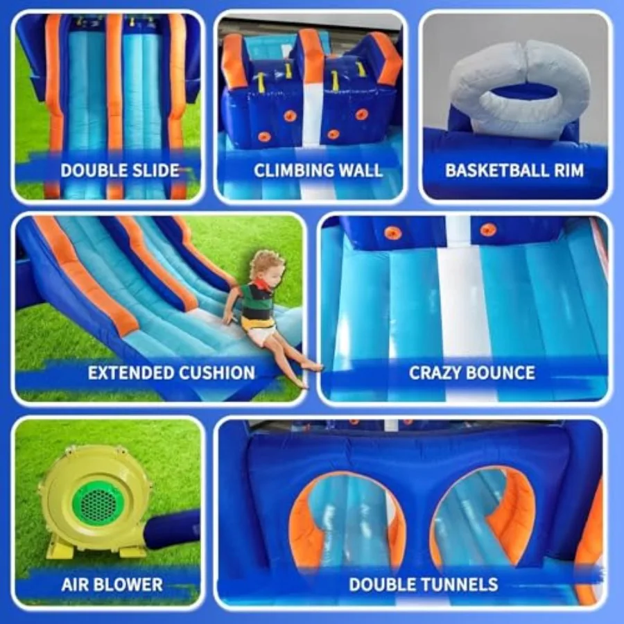 Casa gonfiabile per corsi di ostacoli per 2 diapositive da corsa, tunnel dell'area di salto e pareti da arrampicata con ventilatore per interni o esterni