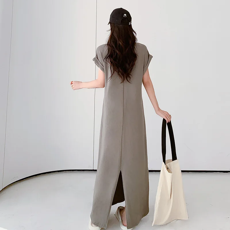 Women's Loose plus Size Short Sleeve Letter Print Dress Casual Round Neck T-Shirt Style Summer Lady's Long Dress Robe