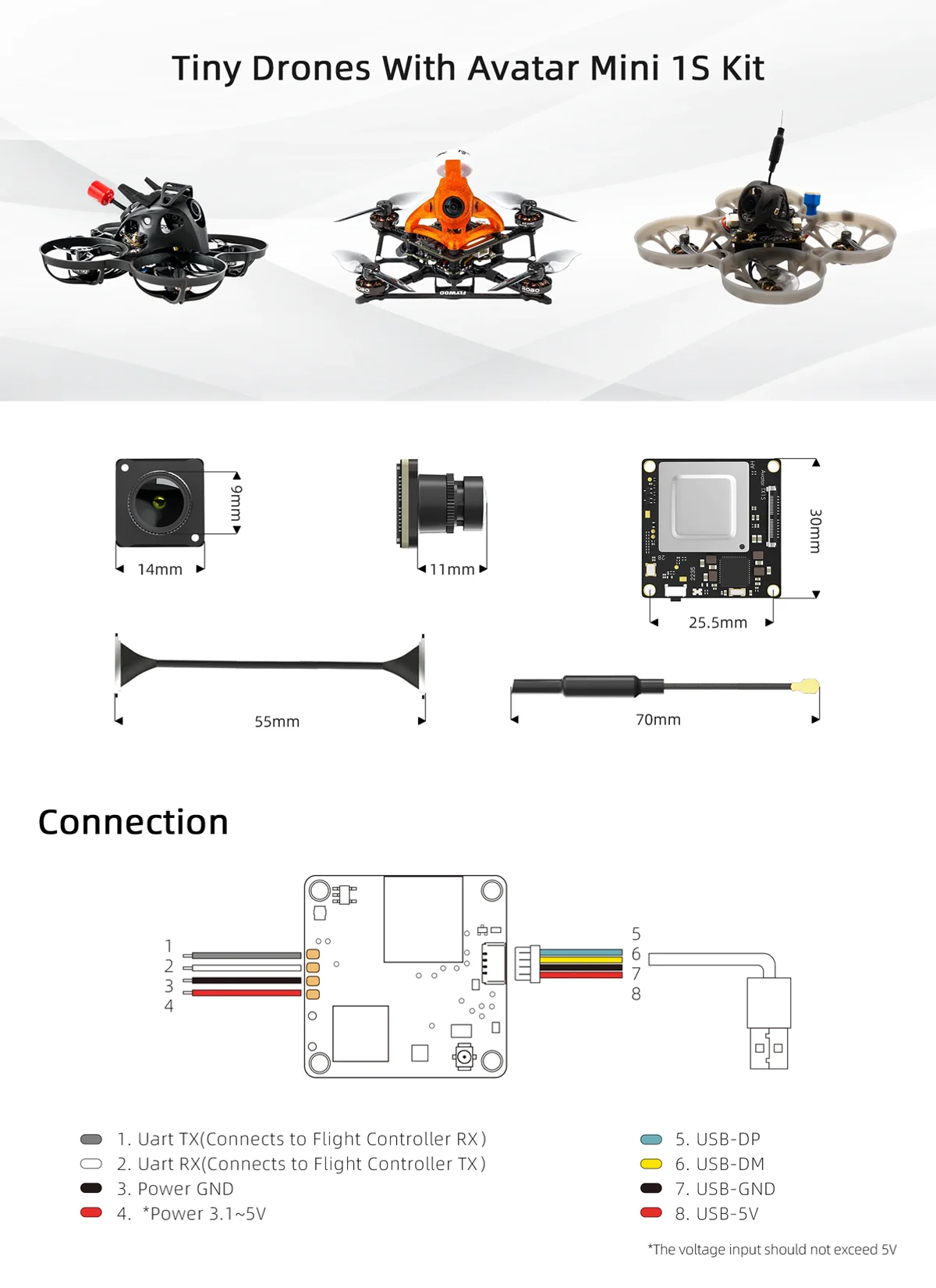 Caddx Walksnail Avatar HD Mini 1s Kit V3 3.1V-13V 1080P 60fps VTX 8G Avatar mit geringer Latenz für 75X Quad FPV Racing Drohne – Detail 4