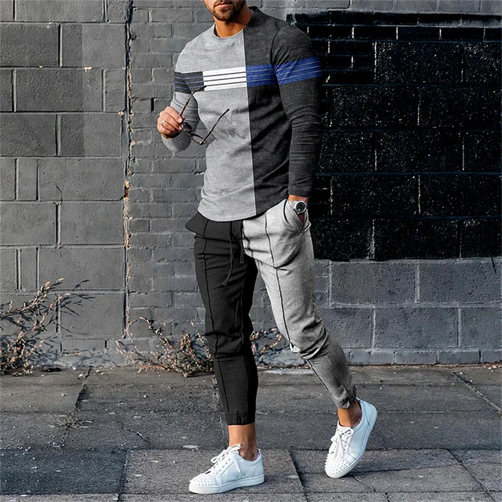 Autumn Men\'s 2 Piece Sets Tracksuits Long Sleeve T Shirt Long Sweat Pants Set Streetwear Sportstreet Men Oversized Men Clothing