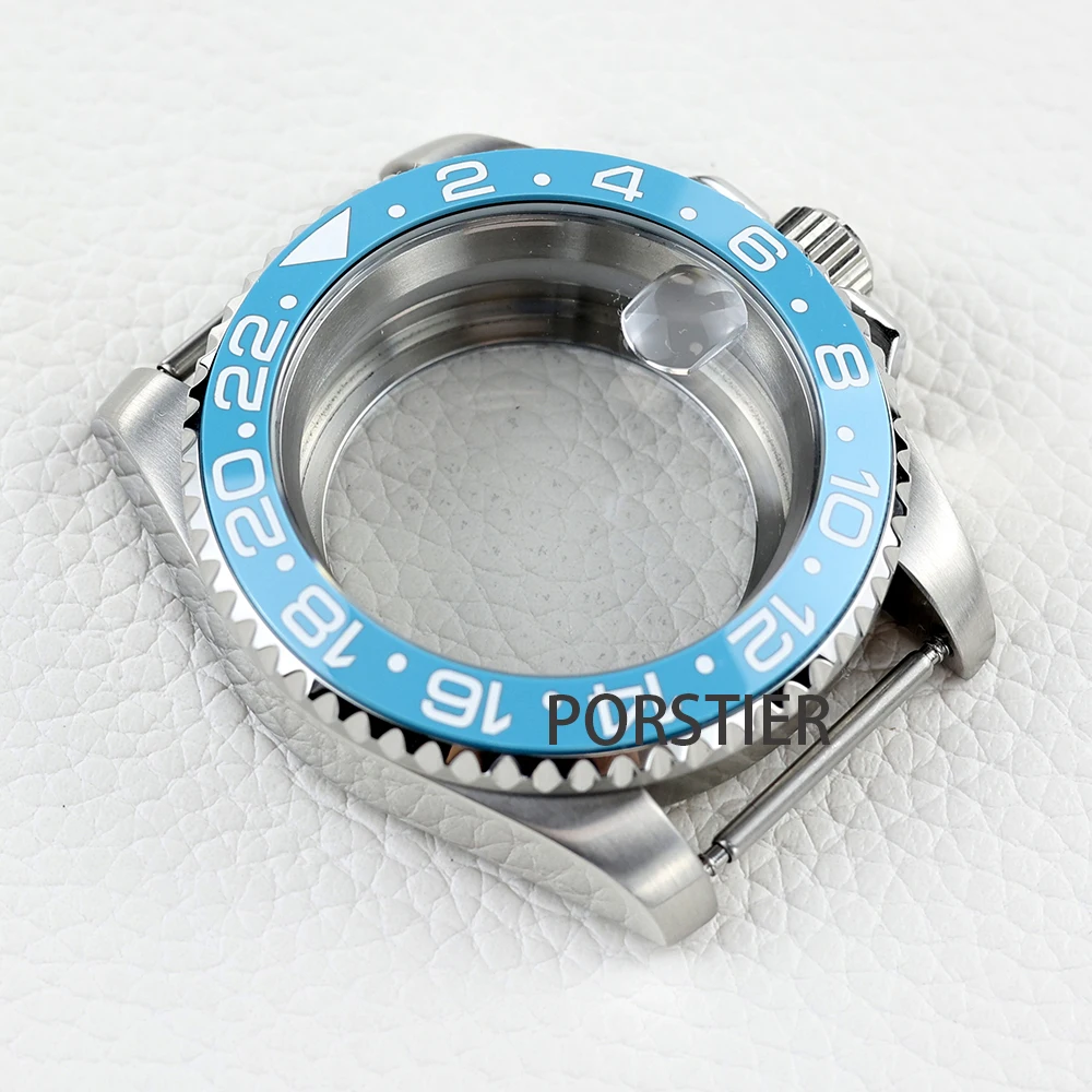 Ice Blue Ceramic Bezel 40mm NH35 Watch Case Sapphire Glass for NH35 Nh36 Nh34 Automatic Movement 28.5mm Dial Sub GMT Watch Case