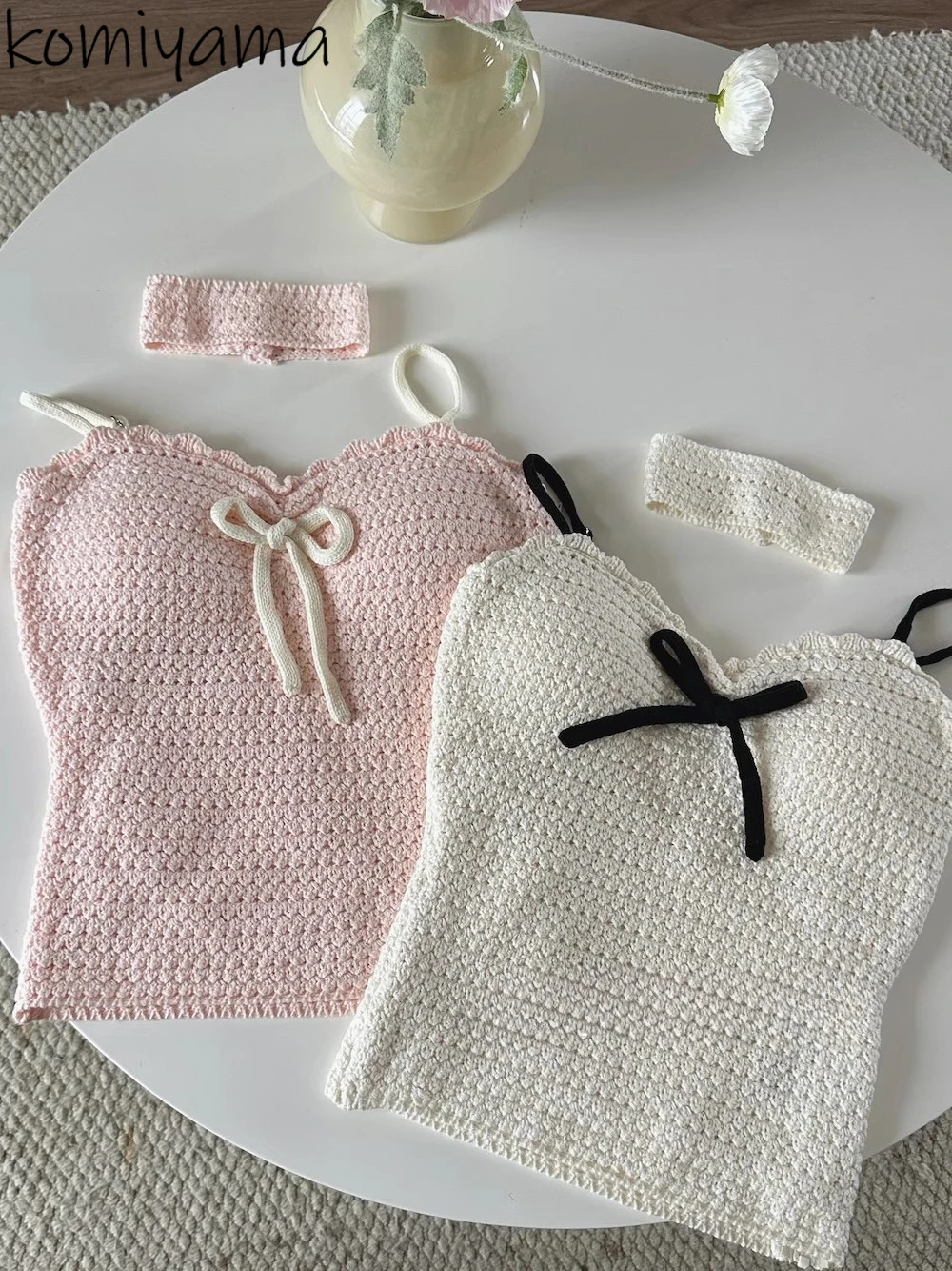 

Вязаная одежда с бантом Ropa De Mujer 202, японская нежная женская одежда, топ на тонких бретельках, летние милые универсальные топы