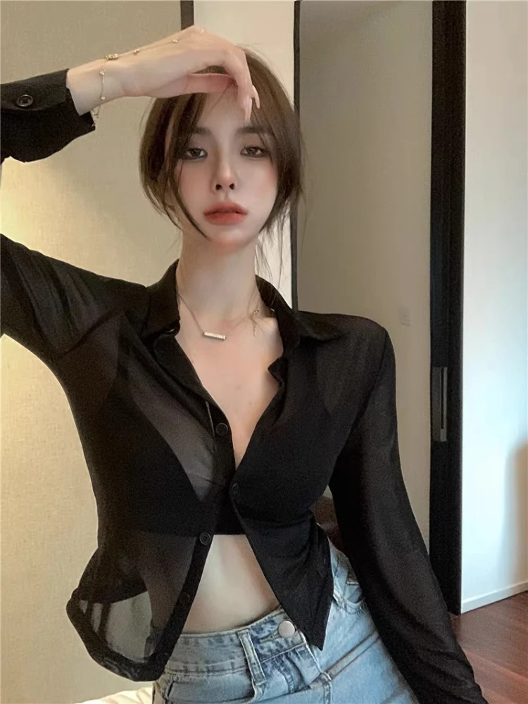 Shirts Women Simple Aesthetic Korean Fashion Causal Solid Tops Streetwear Slim High Street All-match Ulzzang Spring Summer Chic