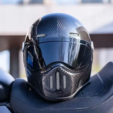 C-Ridng Genuine Carbon Fiber Adventure DOT Certified Modular Design Style Full Face Motorcycle Helmet with Dark Detachable Lens