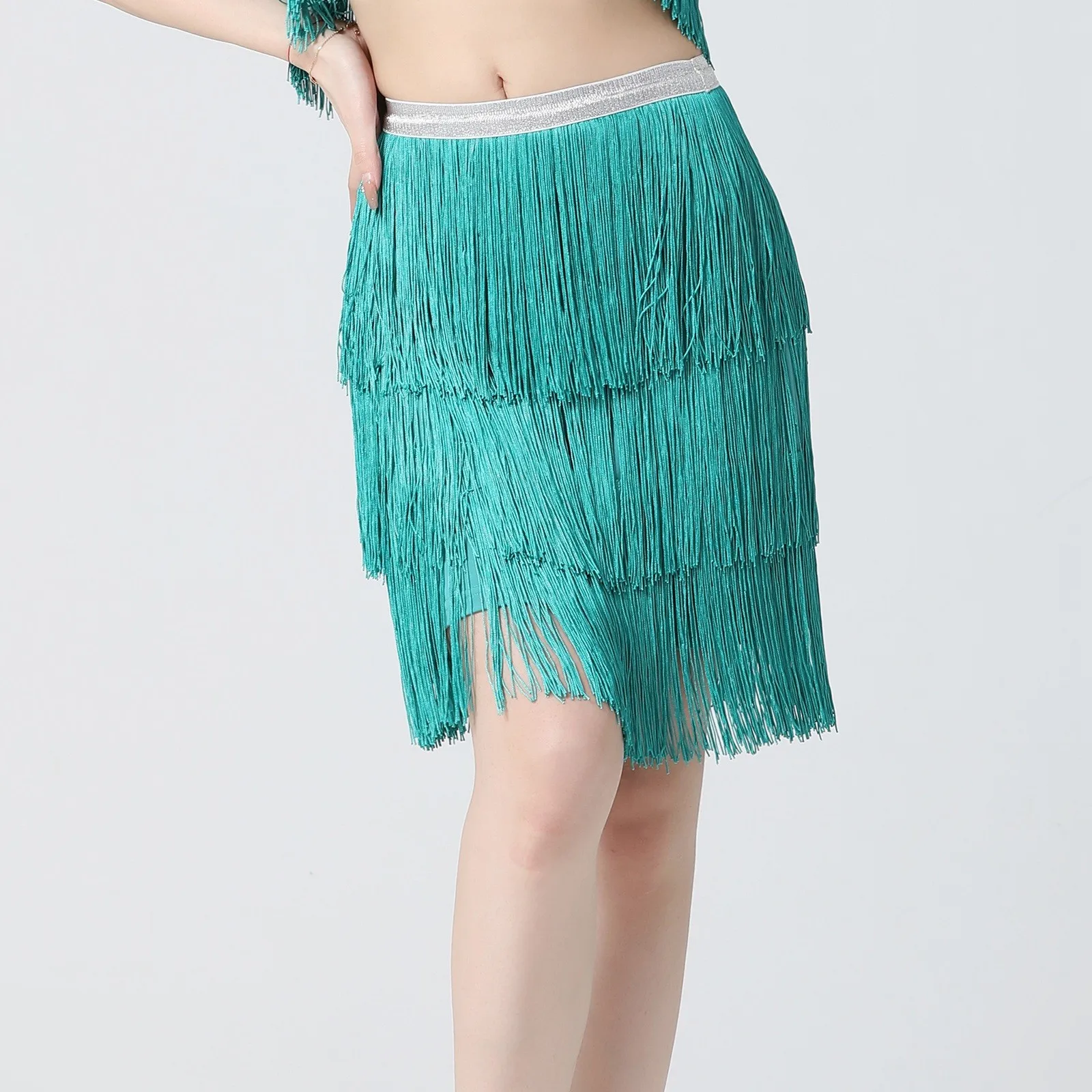 Female Adult Ballroom Tango Cha Cha Latin Dance Skirt Fringe Lace Tassel Polyester Trim Ribbon Performance Costume Swing