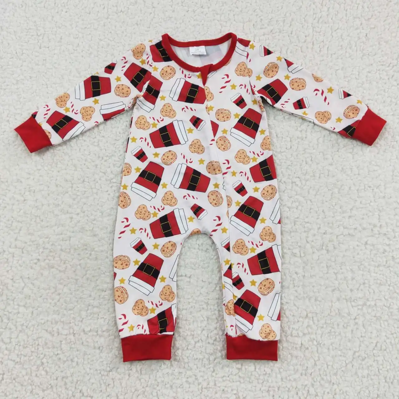 

Wholesale boy romper boutique biscuit santa mug zipper long sleeve onesie