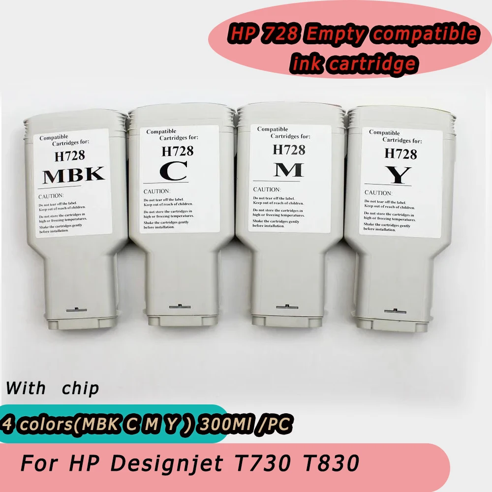 

HP 728 Empty compatible ink cartridge For HP728 for HP DesignJet T730 T830 Printer With 300ML one time chip