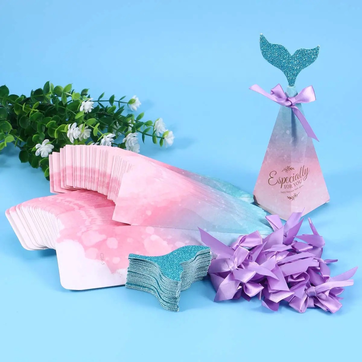 50Pcs Elegant Mermaid Theme Candy Boxes Paper Made Triangle Pyramid Shape Multi Use Wedding Birthday Baby Shower Party Favor
