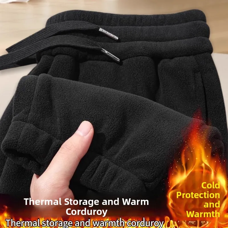 

Thiened Fce Men's Casual Pants Warm Work Trousers Loose Fit Autumn Winter Youth Faion Long Pants Elastic Waist
