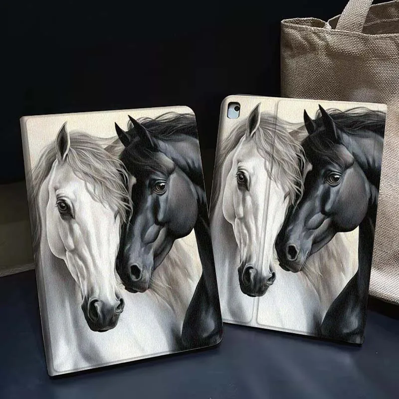 

Black White Horse Portrait Gift Tablet Case For Apple iPad Air Pro mini 1 2 3 4 5 6 7 8 9 11 M2 M3 M5 M4 5th 6th 7th 10th 11th