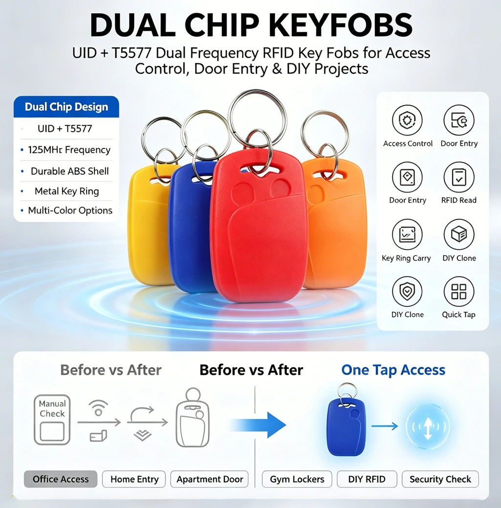 Double frequency IC+ID UID Rewritable Composite Key Tags Keyfob (125KHZ EM5200 RFID+13.56MHZ UID Changeable