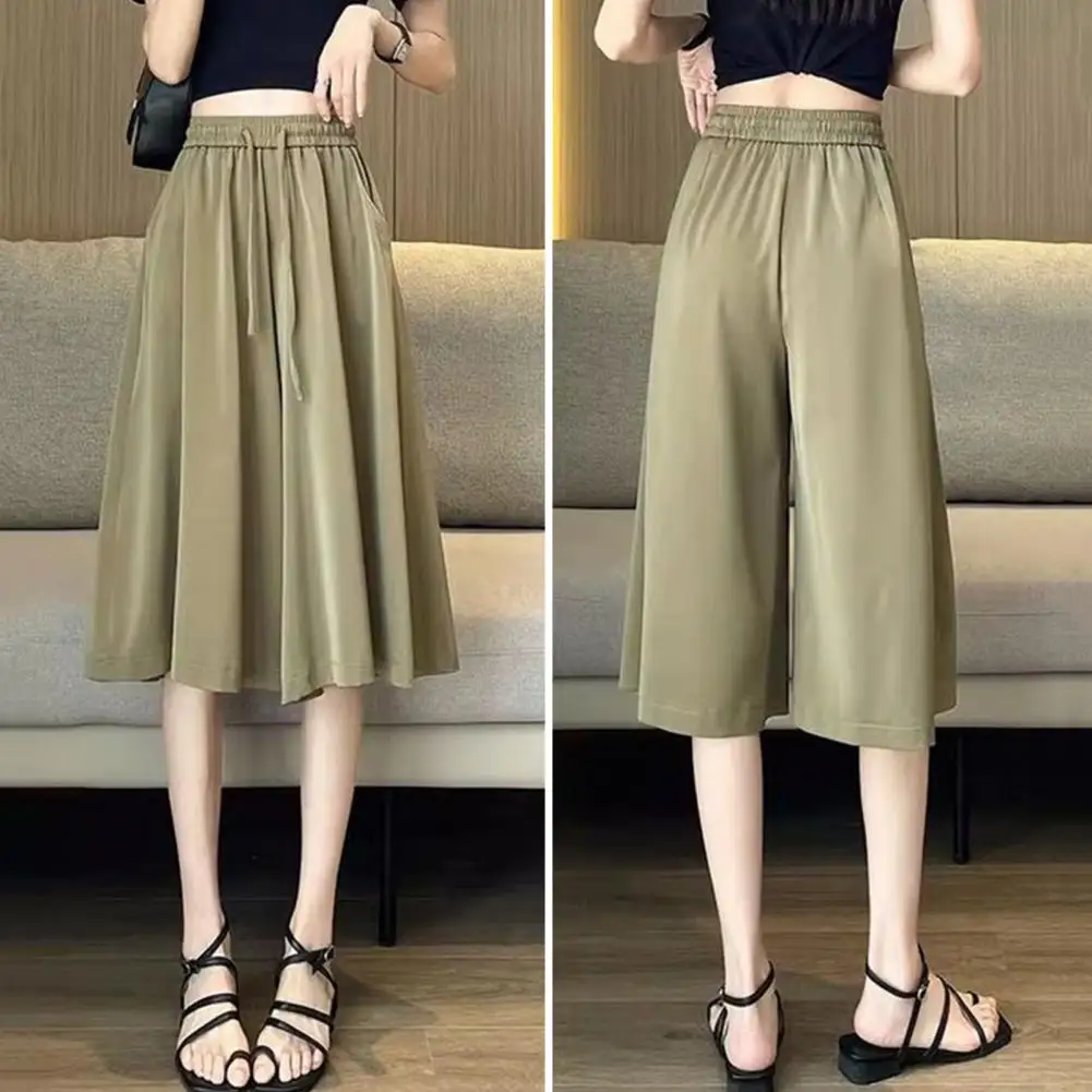 

High-waisted Wide-leg Culottes Casual Wide Leg Pants Stylish Women's Wide Leg Cropped Pants with Pockets for Casual for Comfort