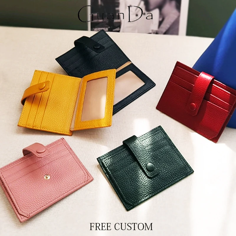 

Custom Letters Genuine Leather Card Holder For Woman Man Luxury Design Fashion Personalize Name Mini Casual Wallet Slim Card Bag