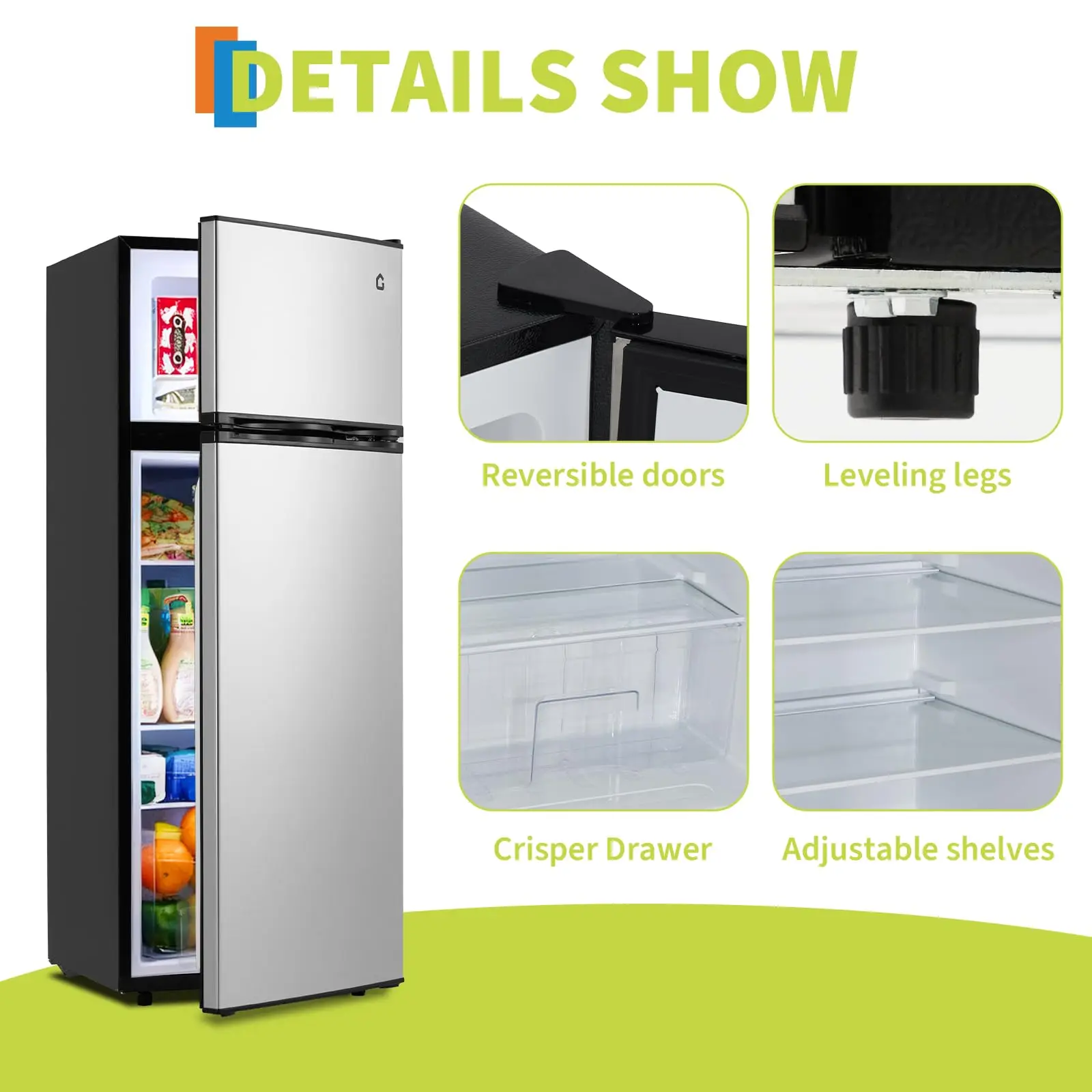 ثلاجة مدمجة 7.5 قدم مكعب، ثلاجة صغيرة ببابين مع فريزر، أرفف قابلة للتعديل موفرة للطاقة، للمطبخ المكتبي