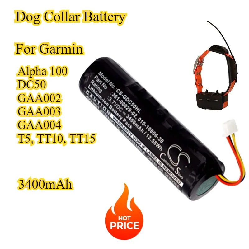 

Dog Collar Battery/CS Battery 3400mAh 361-00029-02 for Garmin Alpha 100, DC50, GAA002, GAA003 GAA004 T5 TT10 TT15 Batteries