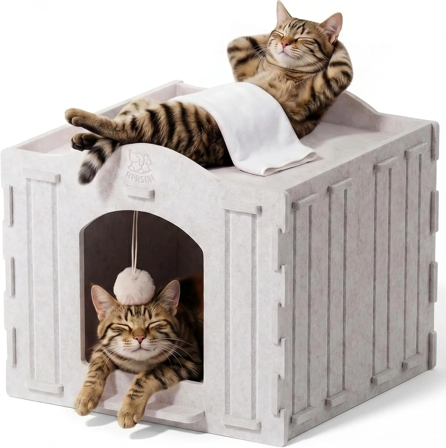 

Foldable Felt Cat Bed Cave: Scratch-Resistant, 2-Tier Cat House with Ball for Indoor Cats