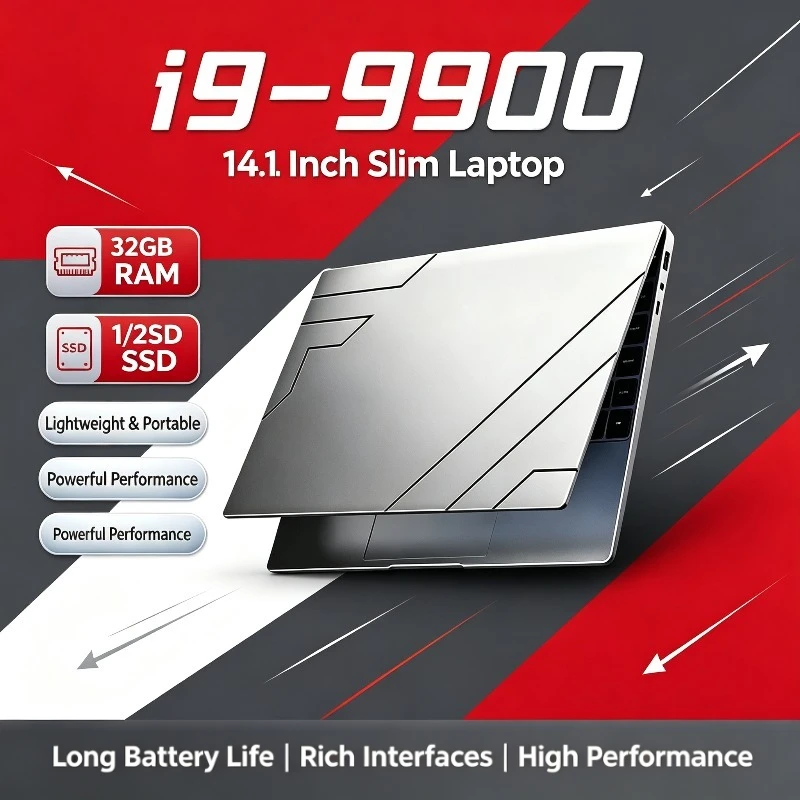 Portable Intel Core I9-9900 Computer 14.1 Inch Windows 11 Pro Laptops 32GB RAM 1TB SSD Office Gamer Study Notebook Computer PC