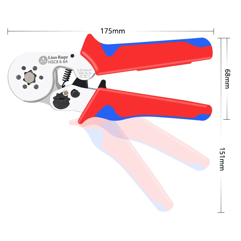 Wire clamp crimping tool HSC8 6-6 0.25-6.0mm ² AWG24-10 Hexagon Ferrule Crimping Tool Self Adjusting Ratchet Crimping Tool