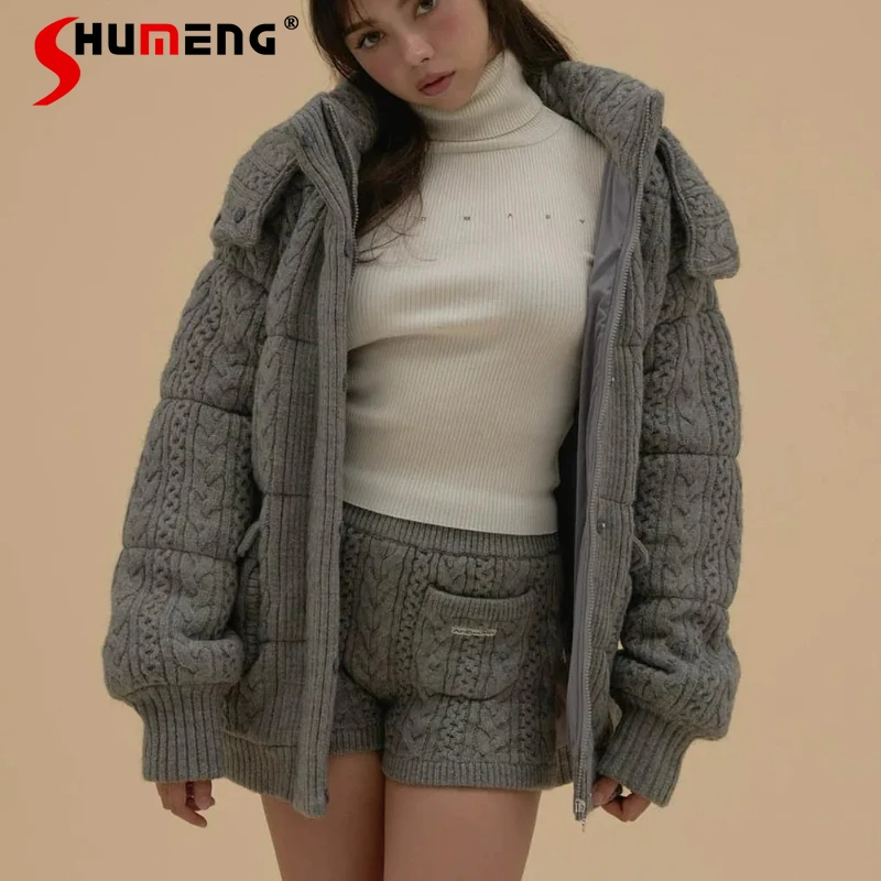 

Warm Comfortable Versatile Coat Long-sleeves Zipper Cardigan Autumn Winter New Japanese Style Knitted Patchwork Top Jacket Women
