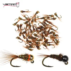 Vampfly 6pcs Beadhead Jig Nymph Fly Fast Sinking Wet Euro Nymph Barbed Jig Hook 16# Steelhead Trout Fishing Lure Baits