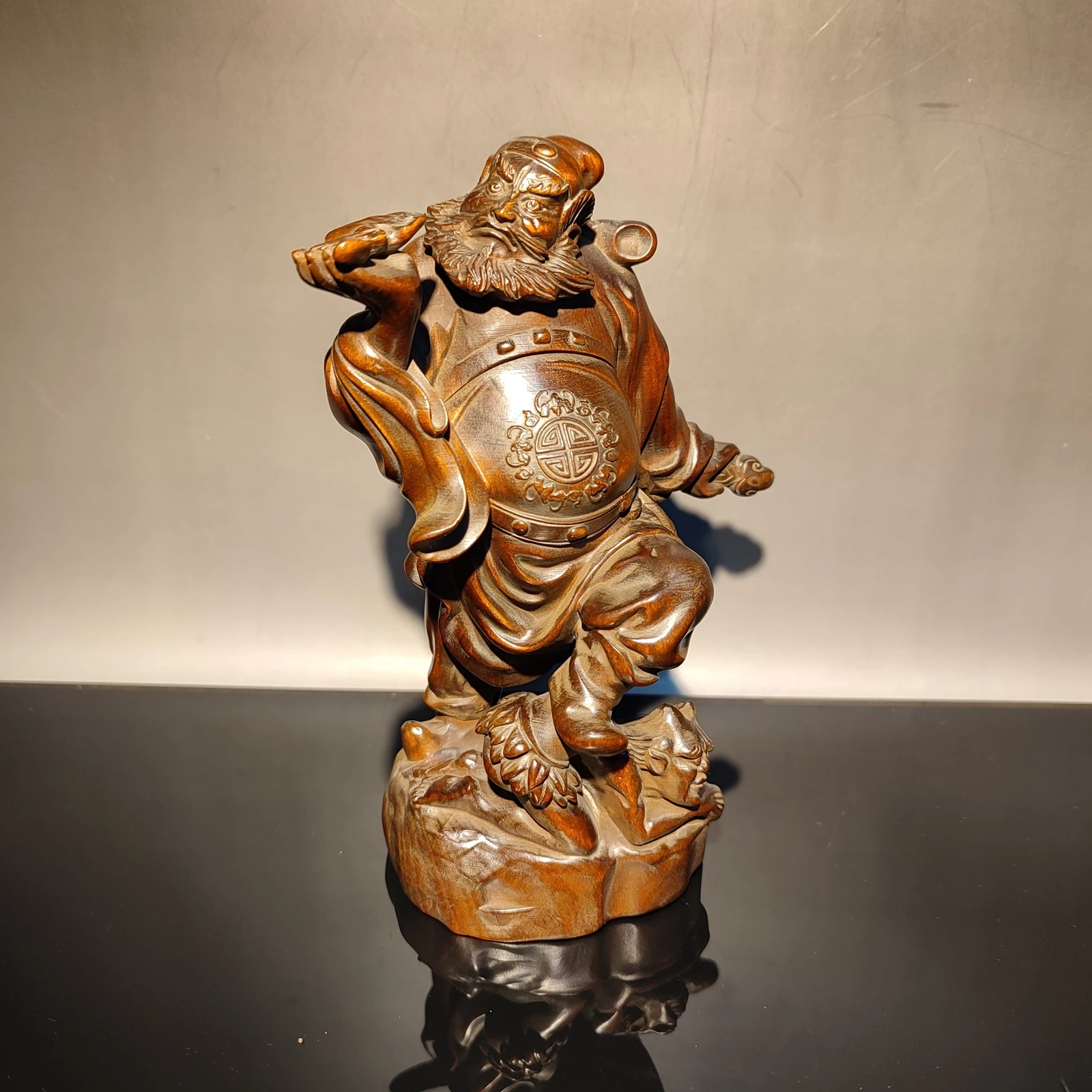 vintage Chinese wood Carved Statue Sculpture home decor Ghostbuster Zhong Kui desk Study souvenir hobby collect