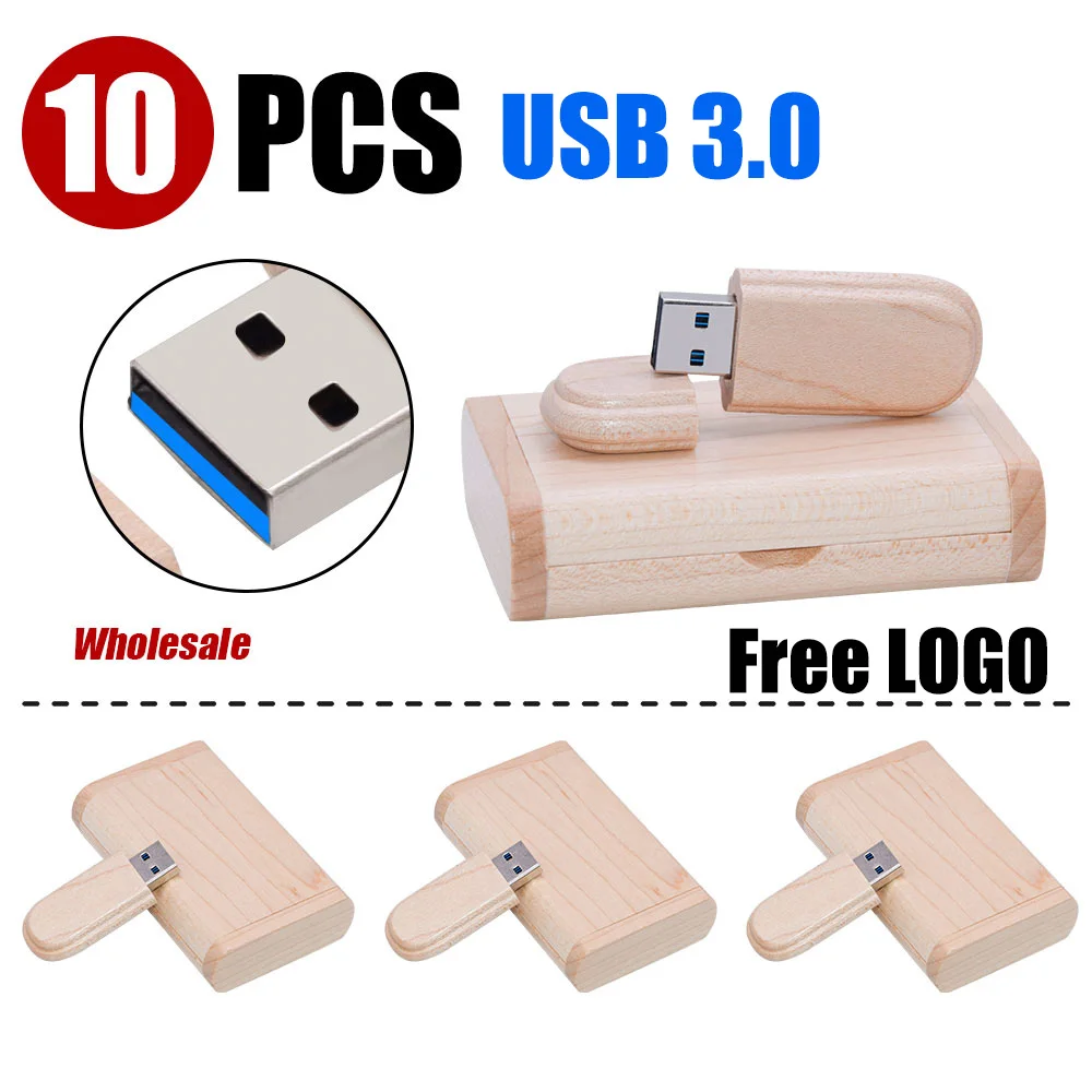 10pcs/lot USB 3.0 (free Custom LOGO) Wooden cle usb Flash Drive Pendrive High speed 8GB16GB32GB 64GB 128GB Memory Stick for Gift