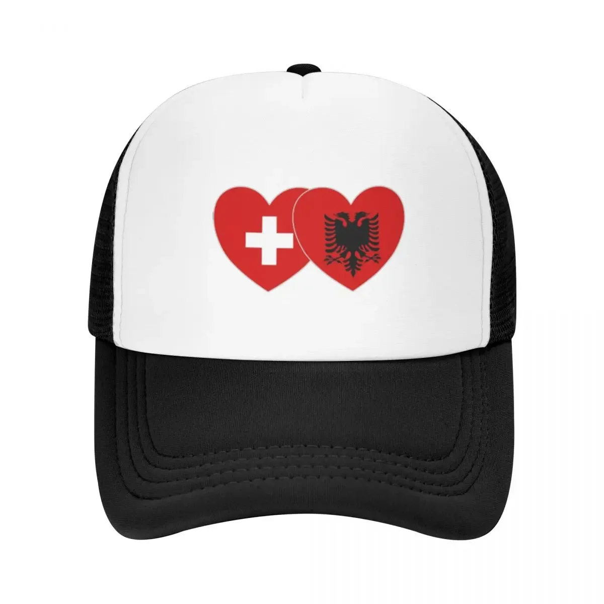 Switzerland Albania Flag Heart Fashion Mesh Baseball Cap For Women Men Beach Peaked Caps New Trend Sun Hat