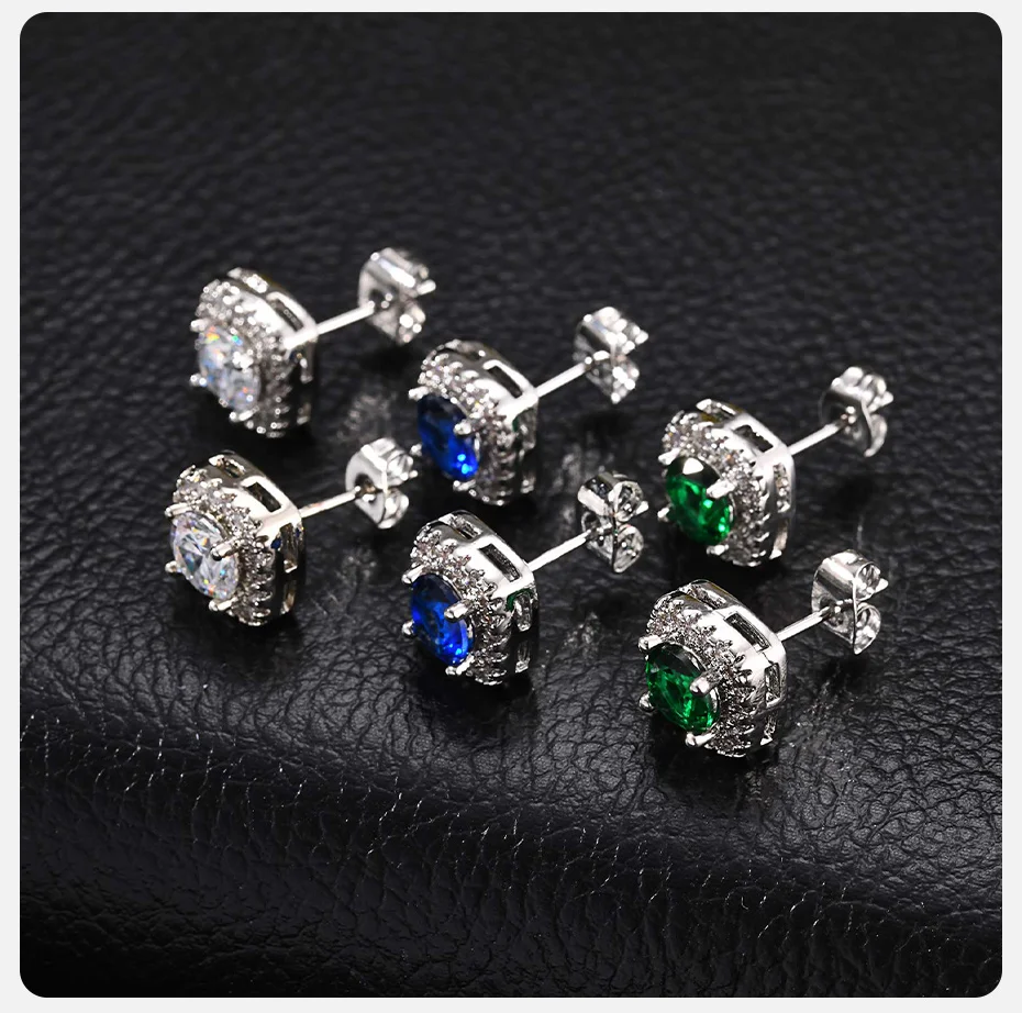 Vnox Quadratische Ohrstecker für Männer, Kupfergrün-Blaue Klare Zirkon-Ohrstecker, Klassischer Minimalistischer Hip-Hop-Schmuck als Geschenk für den Alltag – Detail 7