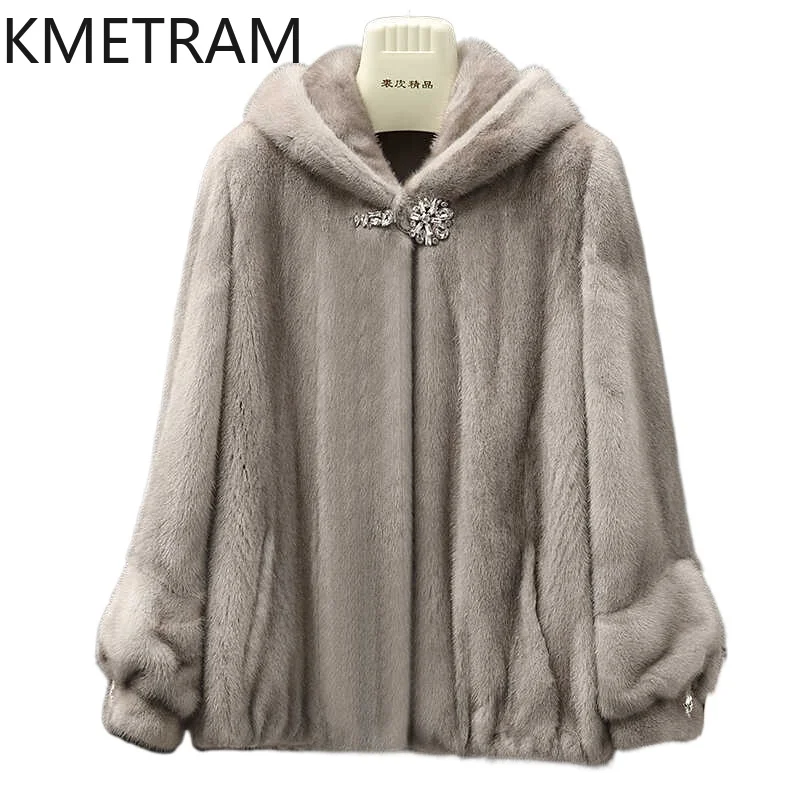 Real Mink Fur Coat Women Luxury Short Coats with Hood Ladies 2024 New in Outerwears Korean Fashion Winter Clothes куртка женская