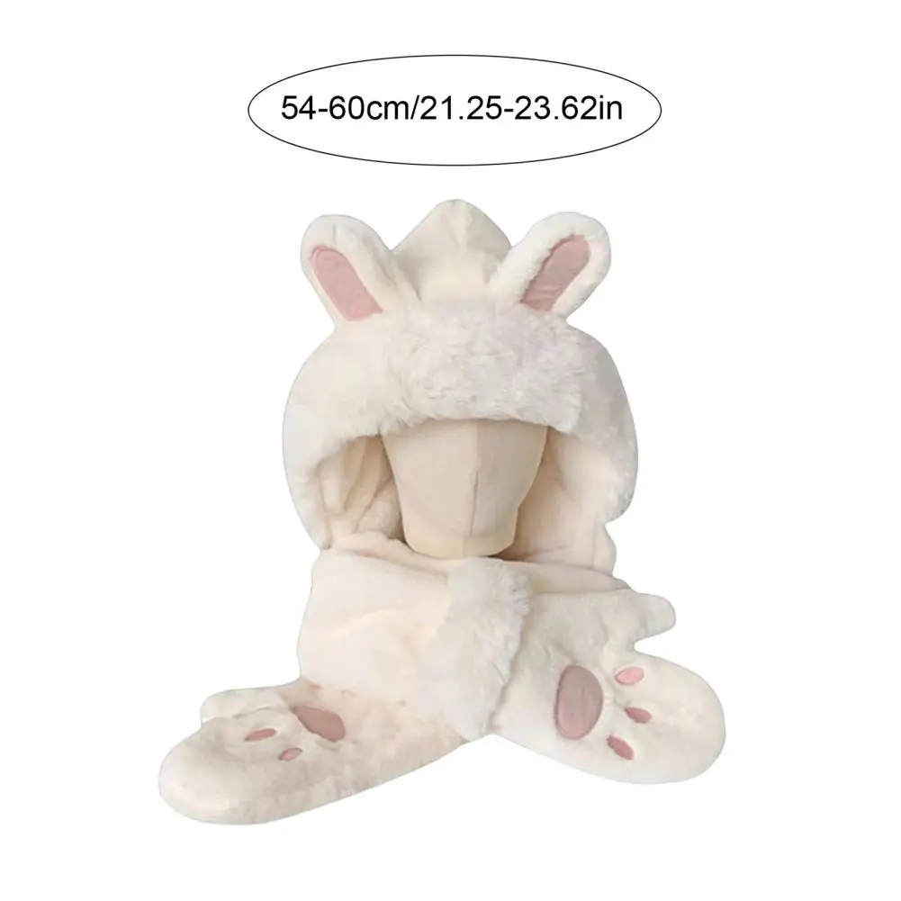 النساء قبعة أرنب الأذن ديكور سميكة الدافئة 3 في 1 قبعة وشاح قفازات التنزه نزهات التسوق قبعة الشتاء المريحة الشتاء أغطية الرأس