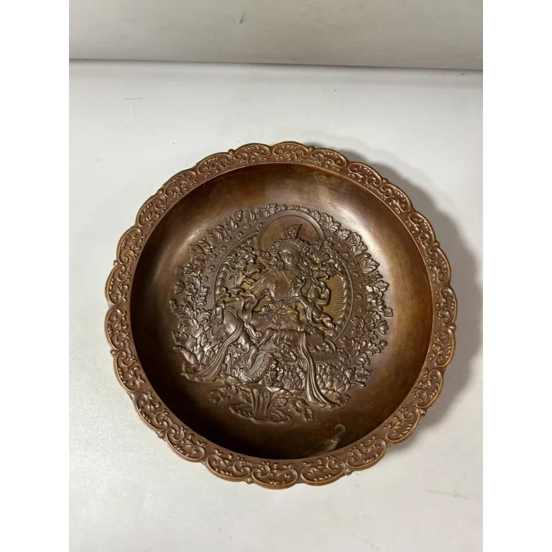 

Antique Collection Copperware Guanyin Miscellaneous Plate Pure Copper Dish Ornament Bogu Pen Wash