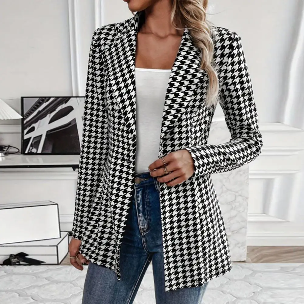 Suit Jacket Plaid Print Women's Suit Coat with Notched Lapel Single Button Closure Slim Fit Work Office Outwear for Business