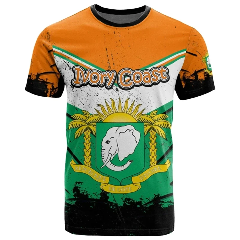 Oversized T-shirts 3D Print Cote DIvoire Emblem Flag CI Lvory Coast Retro Clothing Streetwear Casual Short-sleeve T Shirt Tops