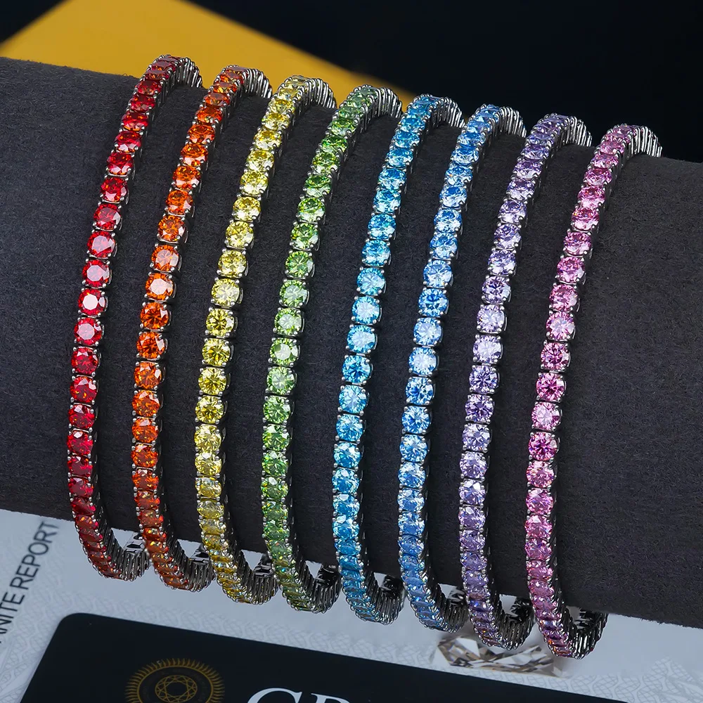 Moissanite Tennis Bracelet 925 Sterling - Gelang Moissanite Tenis Pelangi Berwarna HipHop