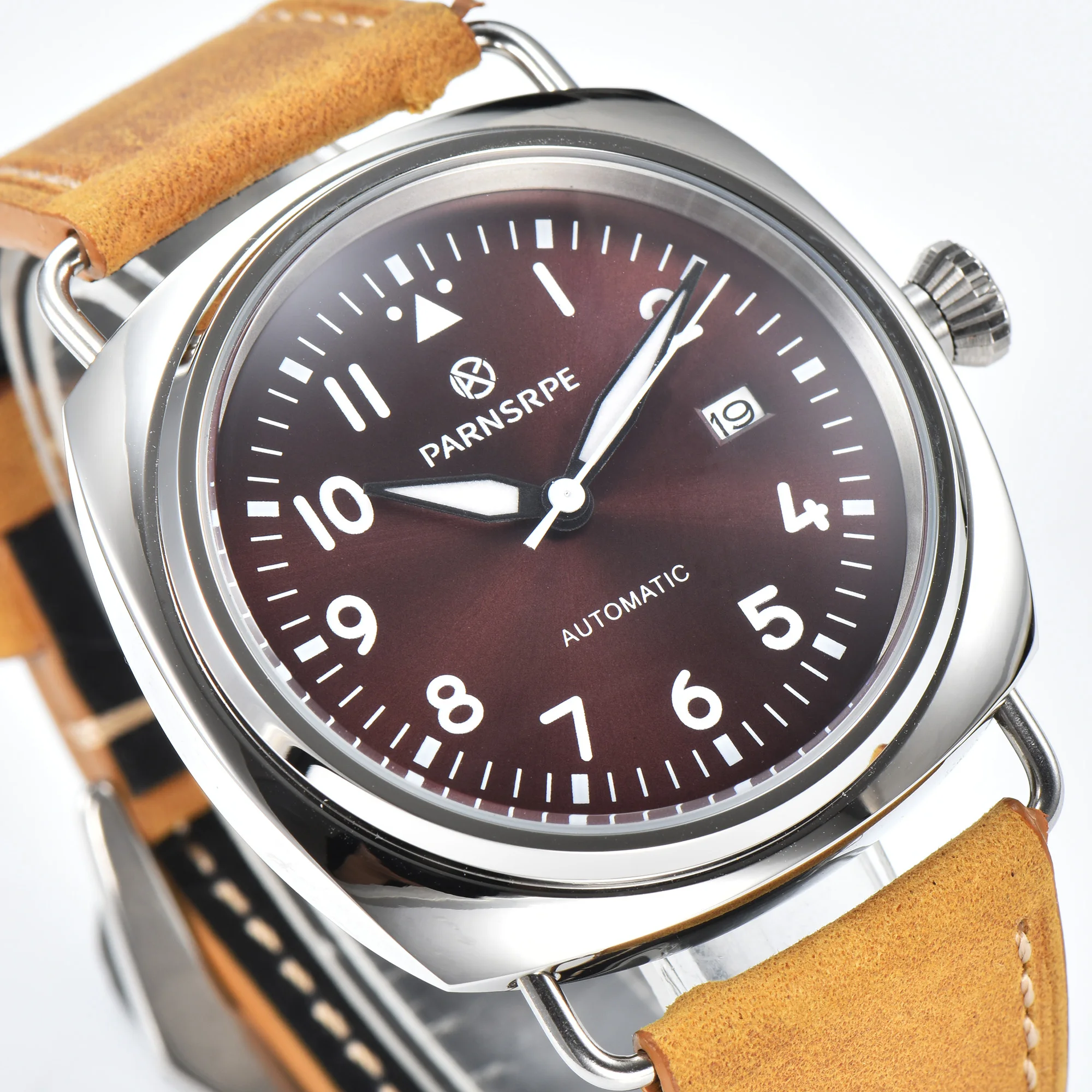 PARNSPPE 44 мм винтажные авиаторы сапфировое стекло NH35 механизм светящийся циферблат полностью автоматические механические часы 100 м водонепроницаемые