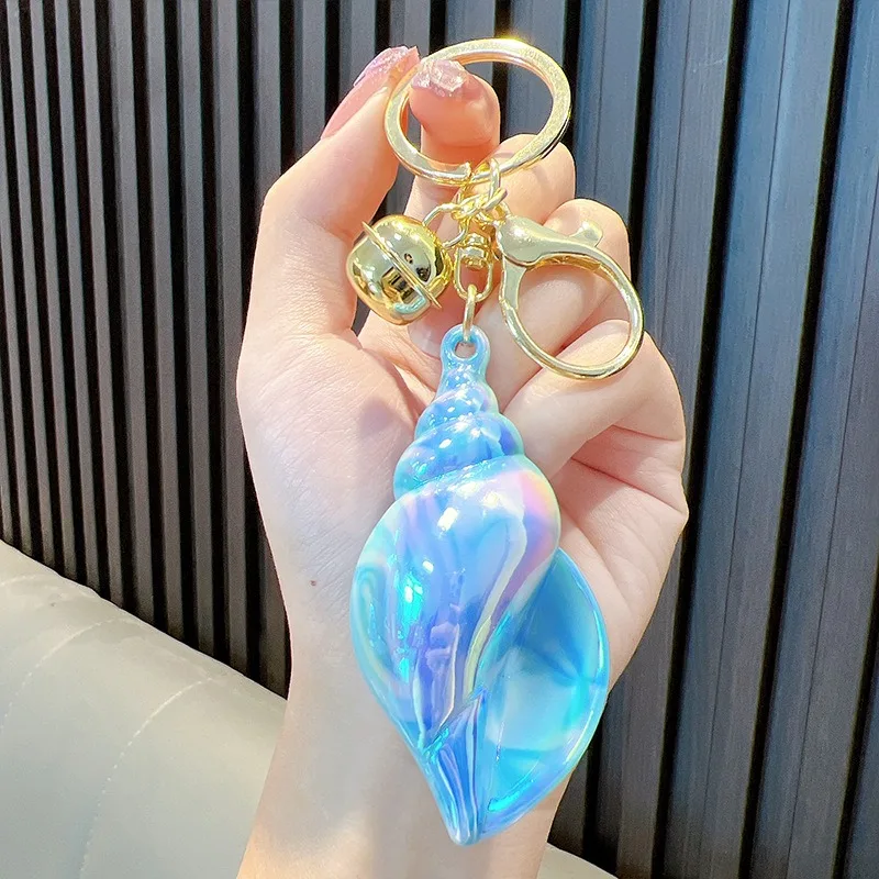 Plating Colorful Conch Keychain for Women Cute Car Keychain for Wallet Backpack Bag Charm Acrylic Keychain with Lobster Clasp