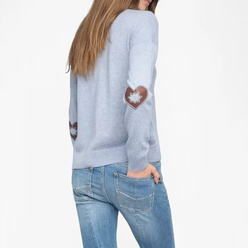 

Light Blue Cashmere Pullover Female Crew Neck Thin Jumpers Long Sleeve Star Patch Cashmere Tops Women Casual Beige Sweaters