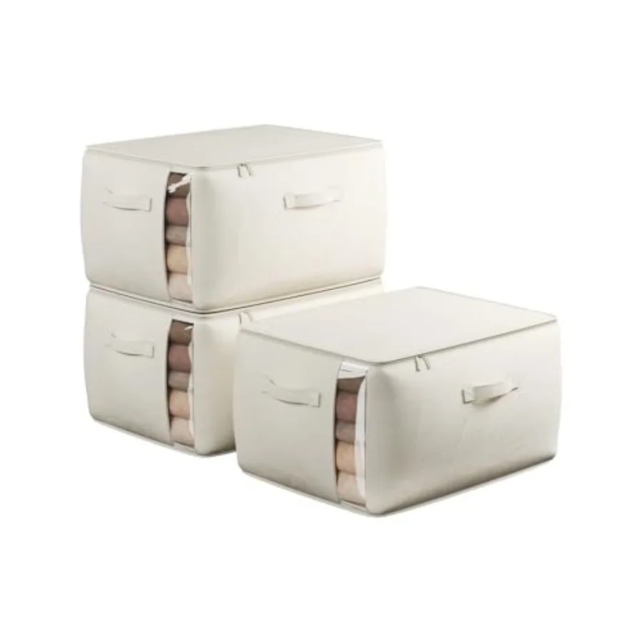 

Large Canvas Clothes Storage Bags with Thick Handles and Clear Window, Foldable Cotton Linen Closet Organizer for Clothing, Bla