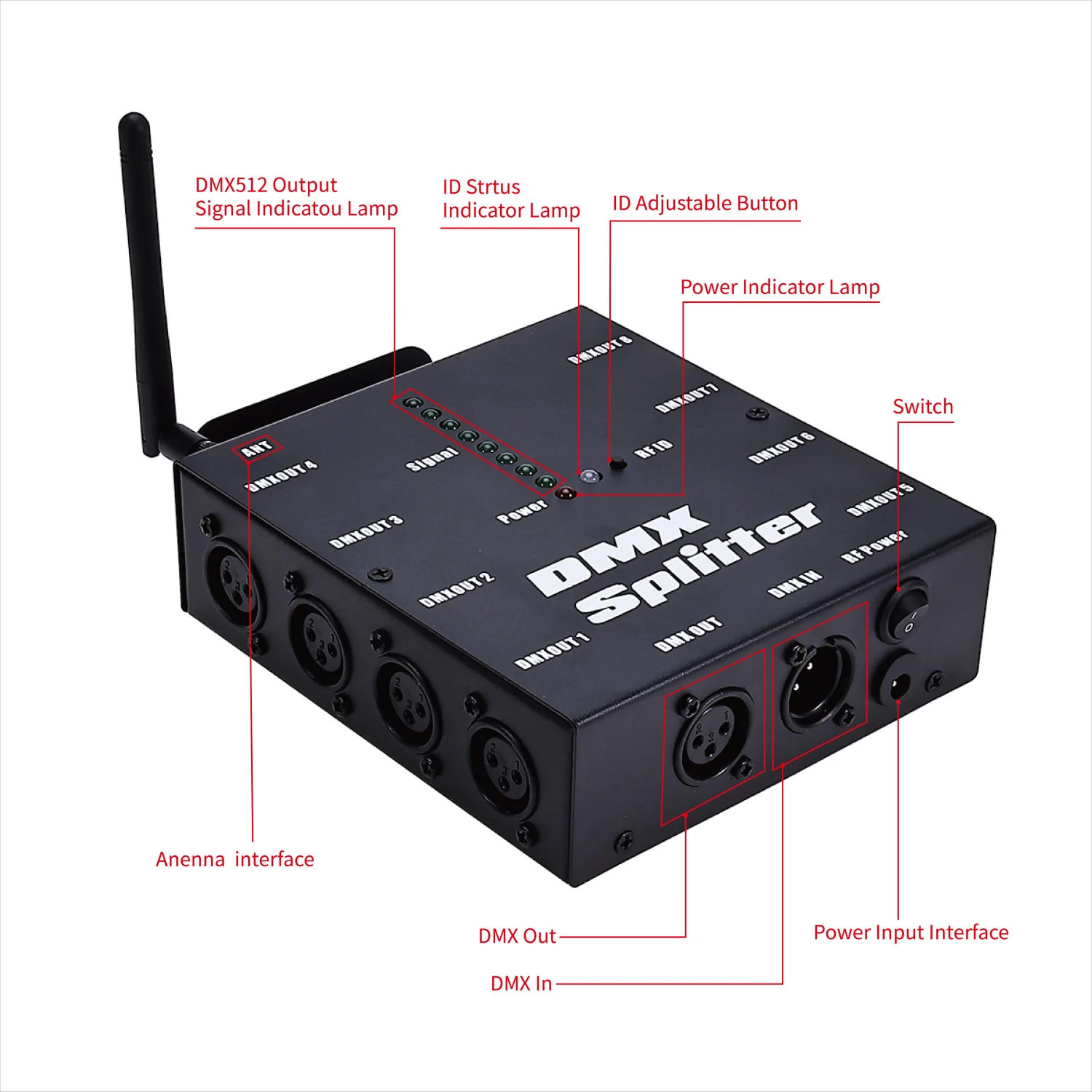 8-kanałowy bezprzewodowy nadajnik-odbiornik DMX, 3-pinowy wzmacniacz sygnału wyjściowy DMX 512, Splitter XLR DMX dla oświetlenie sceniczne LED