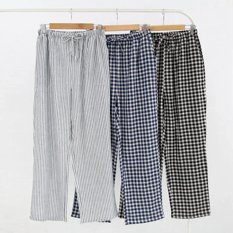 Pantalones de pijama 100% de algodón para el hogar, ropa de dormir a cuadros, talla grande, para hombre y mujer