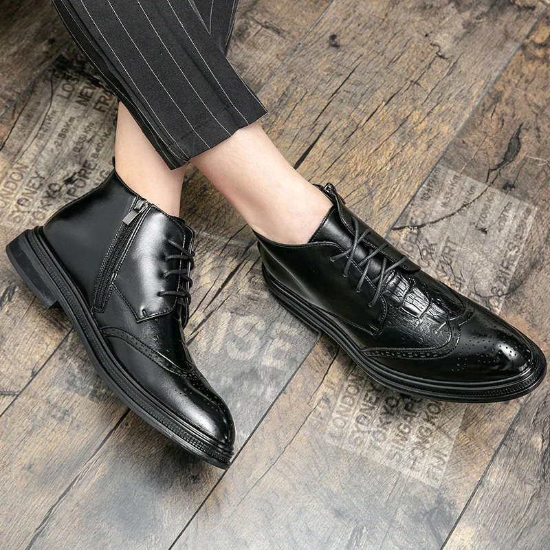 

Кожаные повседневные деловые мужские ботинки в британском ретро-стиле, брендовые качественные простые универсальные высокие ботинки, мужские и элегантные ботинки