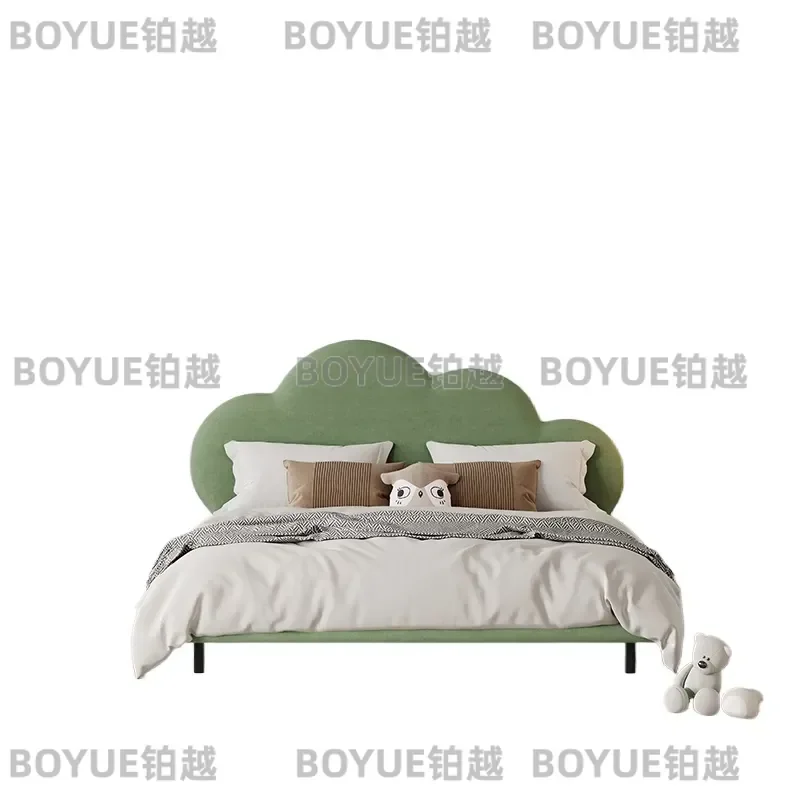 Modern Kids Cloud Bed Soft Milk Fleece Upholstered Platform with Solid Wood Frame Warm Durable Children Bedroom Furniture