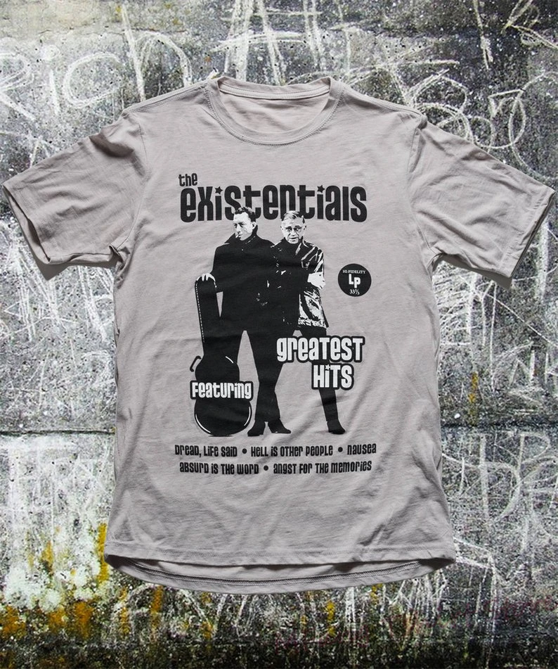 

Camus and Sartre Existentials Mens Gray T-Shirt men funny print women tops tee Casual O-neck tshirts