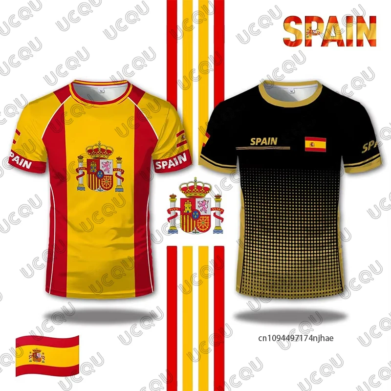Nueva camiseta de fútbol con estampado de la bandera de España para hombre y mujer, camiseta de surf de secado rápido, camisetas deportivas para niños, camisetas informales de gran tamaño