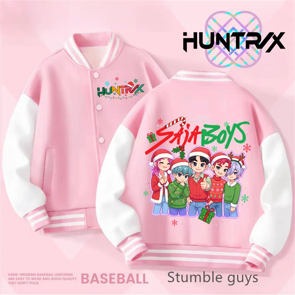 K-Pop Demon Hunter Kinder-Baseballuniform, Sporthemd für Jungen, Cartoon-Druck, lässiger Top-Mantel für Mädchen, Frühlings-/Sommerjacke