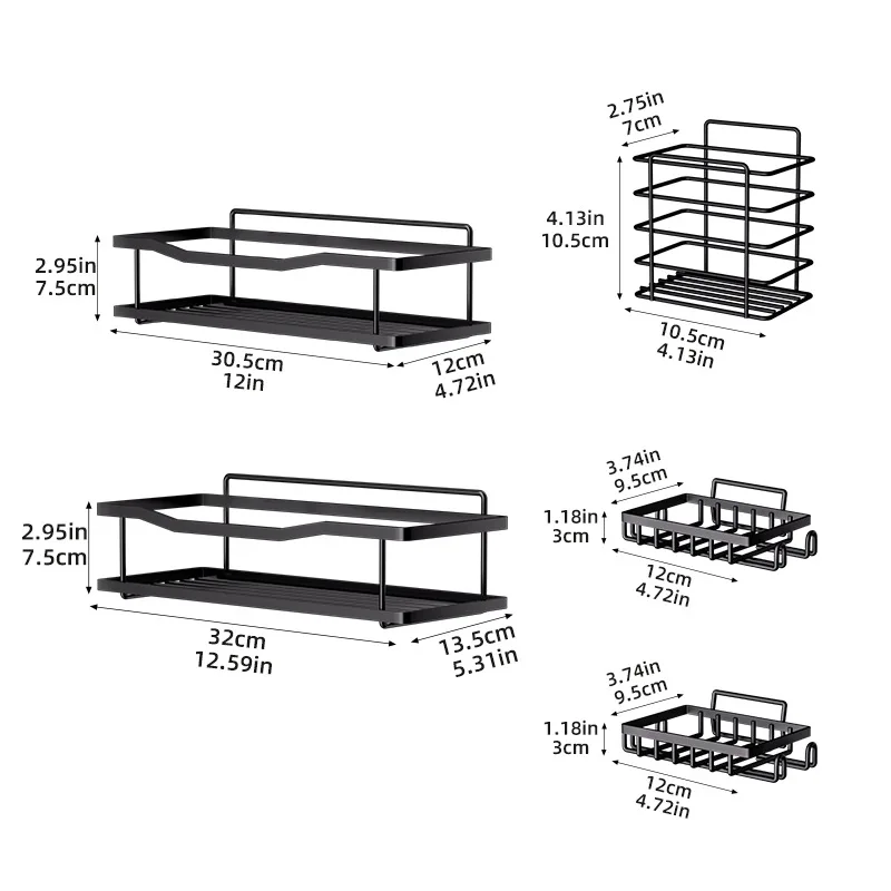 Drill-Free Iron Bathroom Shelf Organizer, Wall-Mounted Shower Storage Rack for Toiletries & Soap Holder