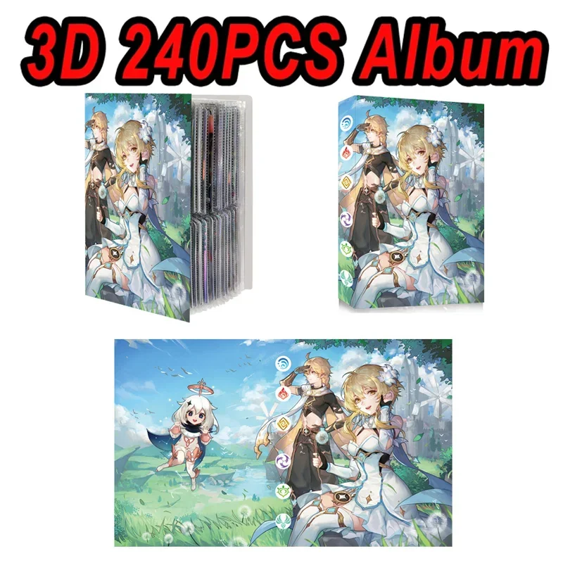 240 PCS Anime Genshin Impact Lumine Morax Beelzebul Cards Album Map Letter Holder Binder Notebook Cards Book Collection Folder