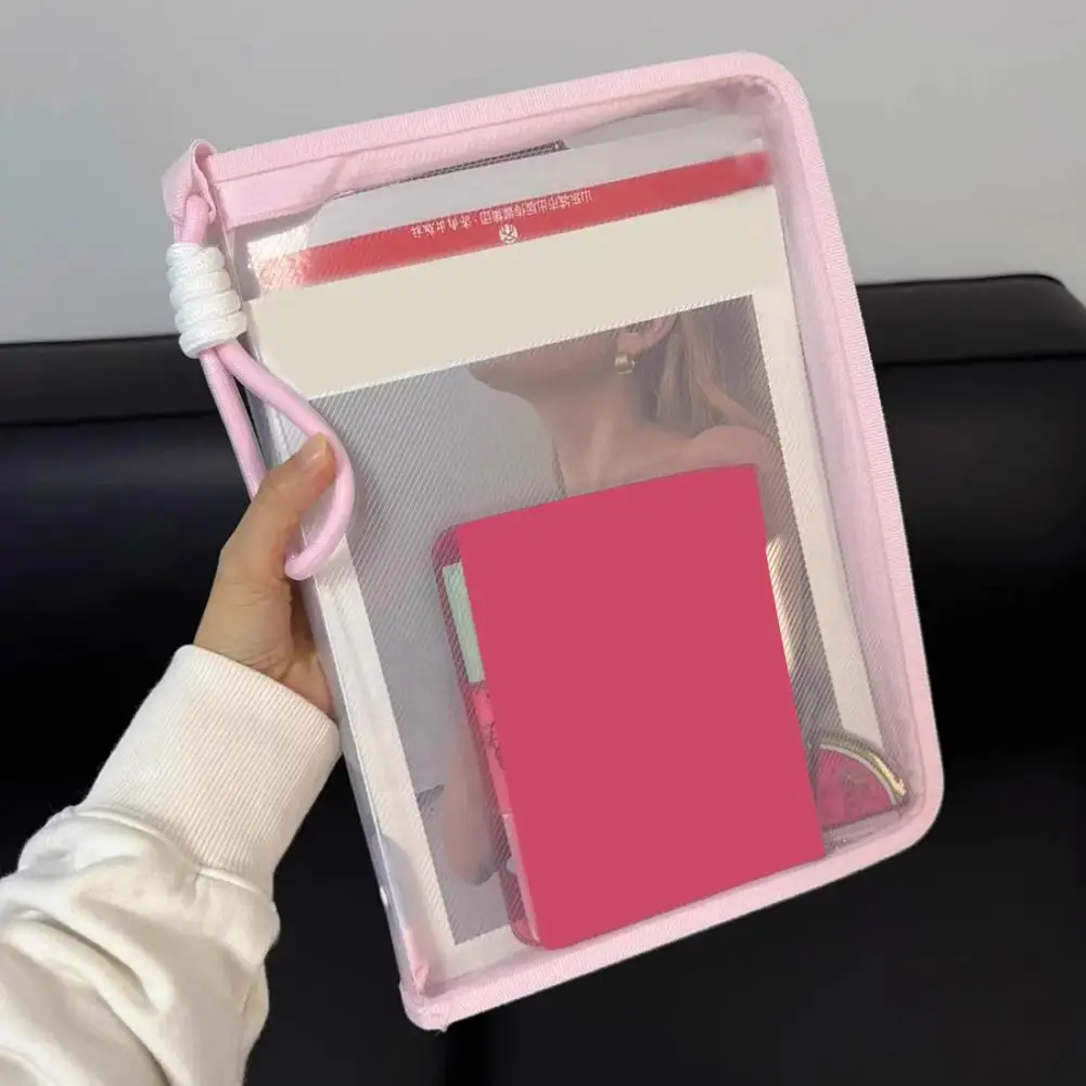 แฟ้มเก็บกระเป๋า Lanyard แบบพกพากระเป๋าซิปโปร่งใสสําหรับ A4 ไฟล์ Handle Office School Organizer กระเป๋า