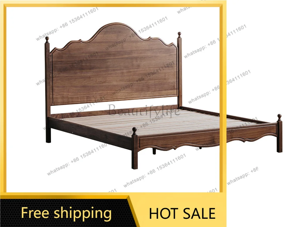 Factory Direct Sales Nordic Cherry Vintage Nordic Bedroom Black Walnut Master Bed