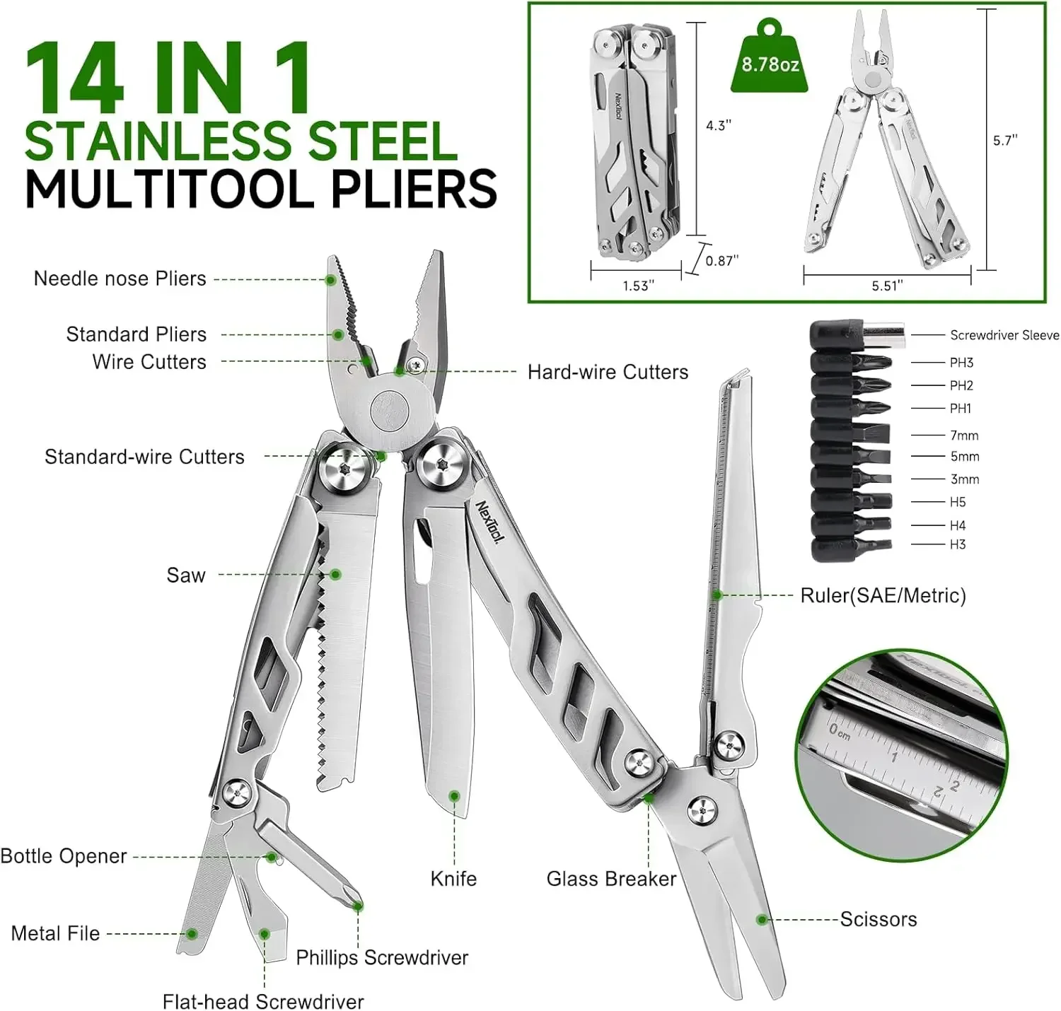 NexTool Flagship Max 14 In 1 Multi Tool Pliers with Kydex Sheath Folding Multitool Large Scissors  Outdoor Camping EDC Tools